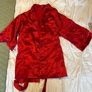 Red silky kimono style mini robe